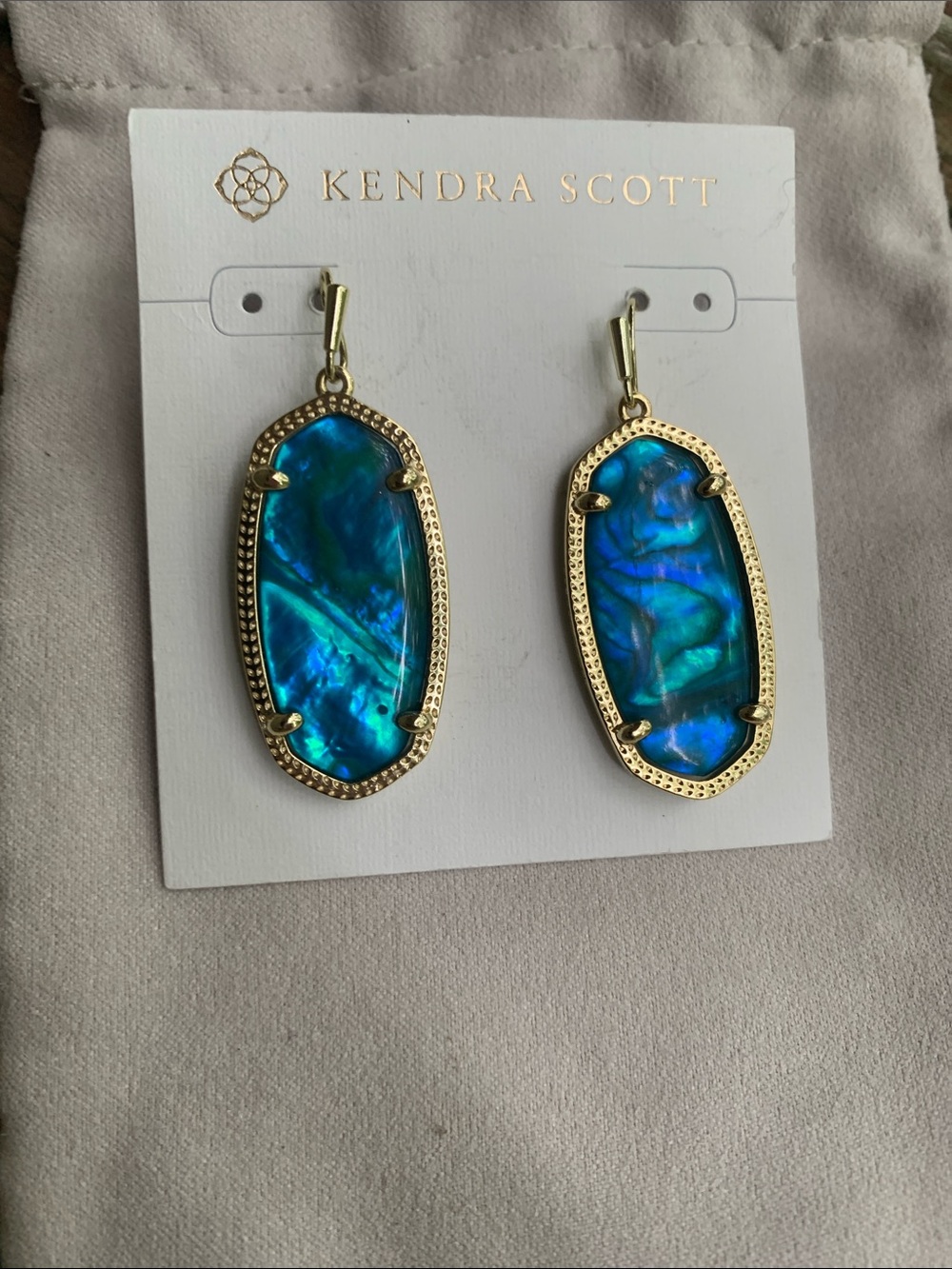 NWT Kendra Scott Elle Teal Abalone Drop Earrings - Gold Frame